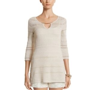 White House Black Market Tunic Knit 3/4 Sleeve Cream Top Size Medium